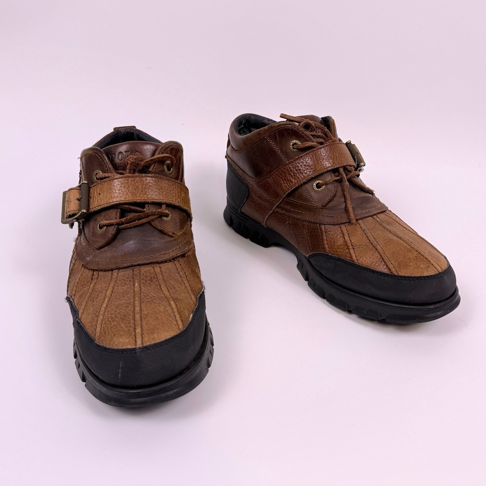VTG Polo Ralph Lauren Duck Boots Mens 12D Dover III Leather Buckle Strap Low Top